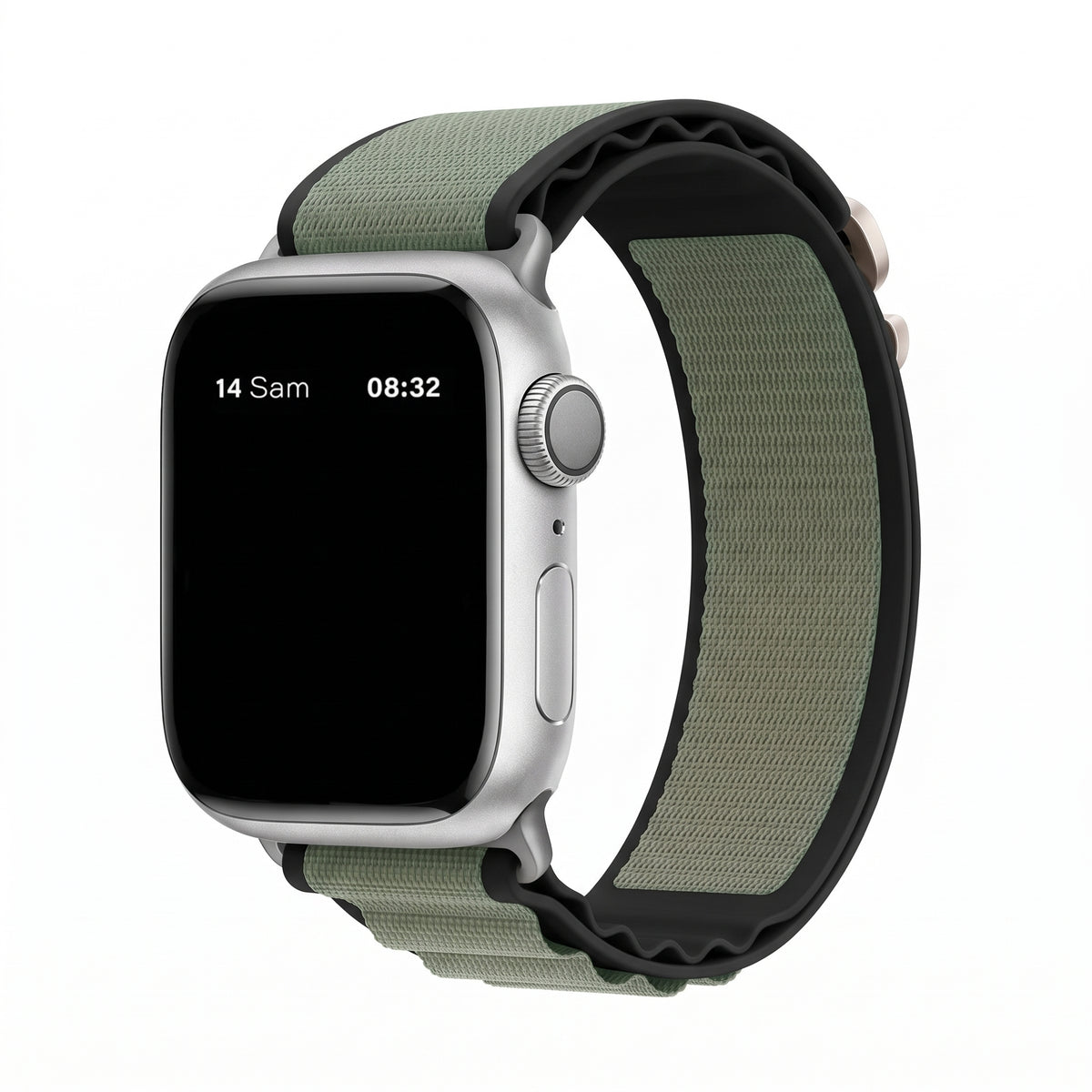 Bracelet nylon sportif Homyria — couleur Noir et vert, finition Argent
