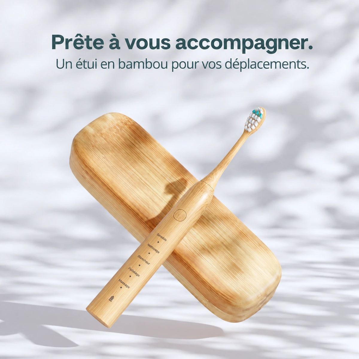Brosse sonique et étui de voyage en bambou