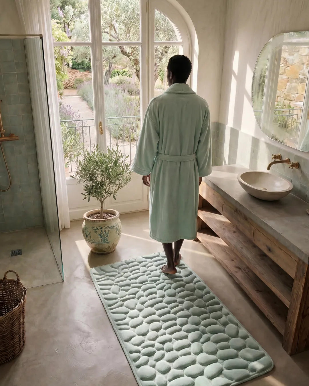 Tapis de bain galet Homyria — Vert Céladon