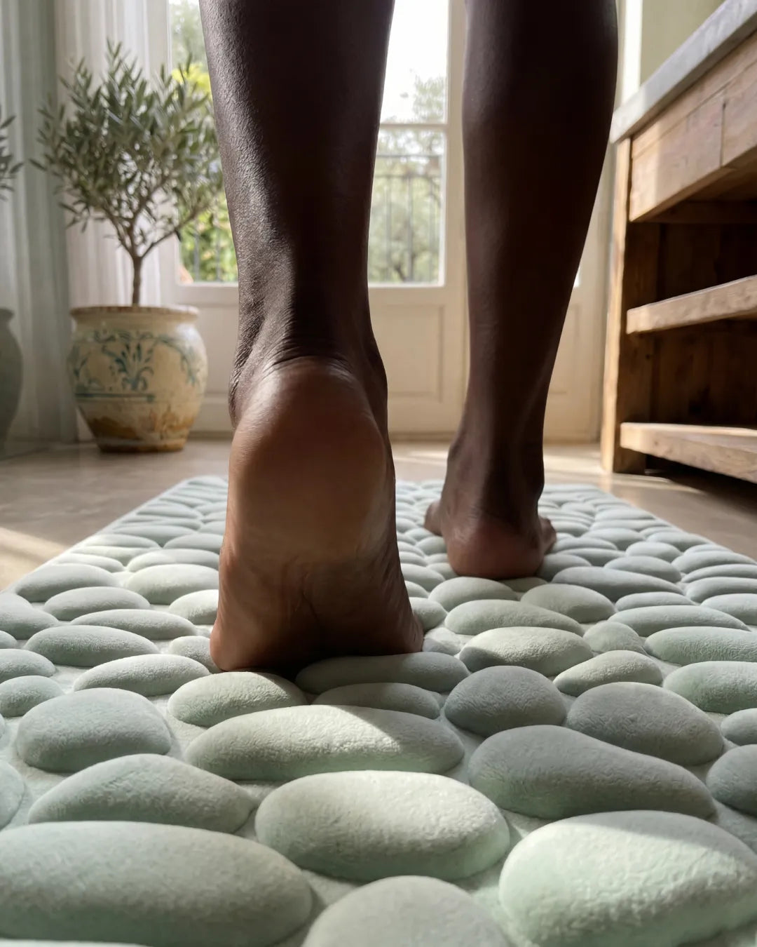 Tapis de bain galet Homyria — Vert Céladon